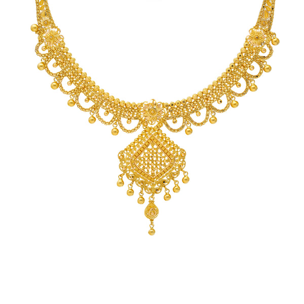 22K Yellow Gold Filigree Necklace Set (42.5gm) | 



Adorn yourself with the splendor of Indian gold craftsmanship wearing this exquisite 22k gold...
