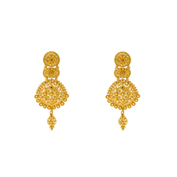 22K Yellow Gold Filigree Necklace Set (65.7gm) | 



Make a statement of refined taste with this stunning 22k gold necklace and earring set by Vir...