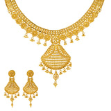 22K Yellow Gold Beaded Necklace Set (59.9gm) | Embrace the timeless allure of traditional Indian gold jewelry with this exquisite 22k yellow gol...