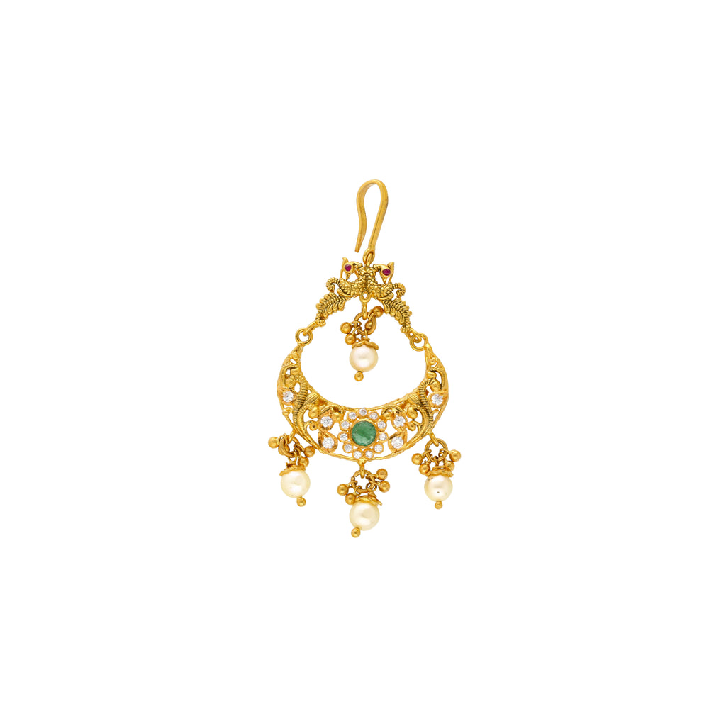 22K Yellow Gold, CZ, Emerald & Pearl Tikka (10.5gm) | 



Elevate your look with the enchanting beauty of this 22k gold and gemstone tikka by Virani Je...