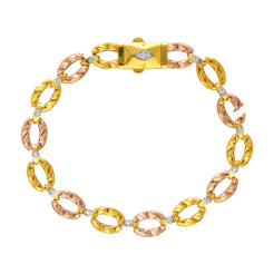 22K Multi-Tone Gold & CZ Link Bracelet (16.8gm)