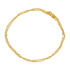 22K Yellow & White Gold Beaded Ankle Bracelet Set of 2 (6.2gm)