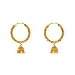 22K Yellow Beaded Jhumka Hoop Earrings (13.5gm)