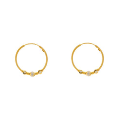 22K Yellow & White Gold Beaded Hoop Earrings (4.7gm)