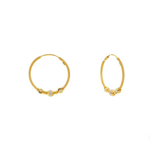 22K Yellow & White Gold Beaded Hoop Earrings (4.7gm) | 


The minimal style of these 22k gold hoop earrings makes them ideal for daily wear with busines...