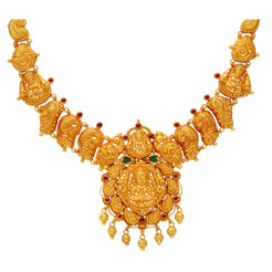 22K Yellow Gold, Emerald & Ruby Laxmi Necklace (22.6gm)