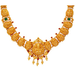 22K Yellow Gold, Emerald & Ruby Laxmi Necklace (22gm)