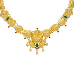 22K Yellow Gold, Emerald & Ruby Laxmi Necklace (18.8gm)