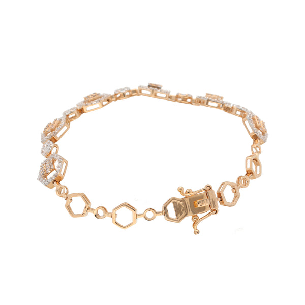 18K Rose Gold & CZ Bracelet (10.3gm) | 


Indulge in the understated elegance of this 18K rose gold and cubic zirconia bracelet by Viran...