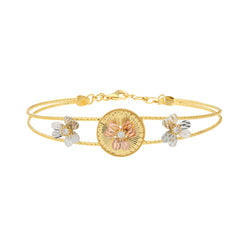 22K Multi-Tone Gold Floral Bangle Bracelet (8.8 grams)
