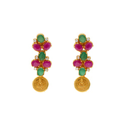 22K Yellow Gold, Emerald & Ruby Earrings (11gm)