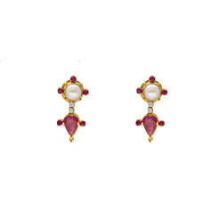 22K Yellow Gold, Ruby & Pearl Earrings (6.6gm)
