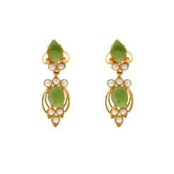 22K Yellow Gold, Pearl & Emerald Earrings (8.2gm)