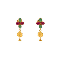 22K Yellow Gold, Ruby & Emerald Earrings (5.4gm)