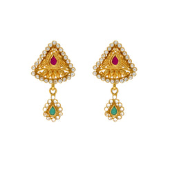22K Yellow Gold, CZ, Emerald & Ruby Earrings (13.7gm)