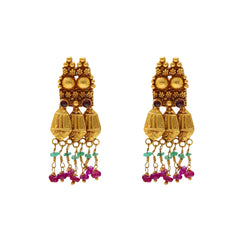 22K Yellow Gold, Emerald & Ruby Earrings (8.7gm)
