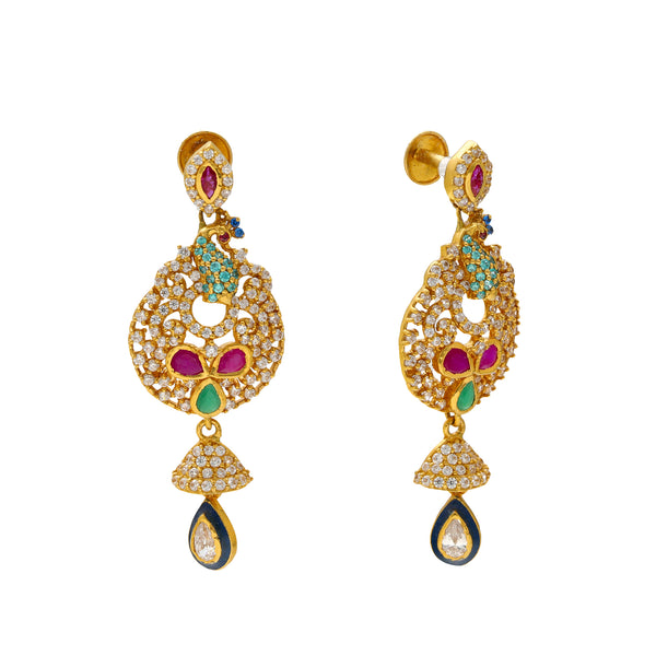 22K Yellow Gold, Emerald, Ruby & CZ Chandbali Earrings (14.3gm) | 


Elevate your jewelry collection with these breathtaking 22k gold and gemstone chandbali earrin...