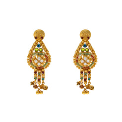 22K Yellow Gold, Emerald & Ruby Earrings (9.3gm)