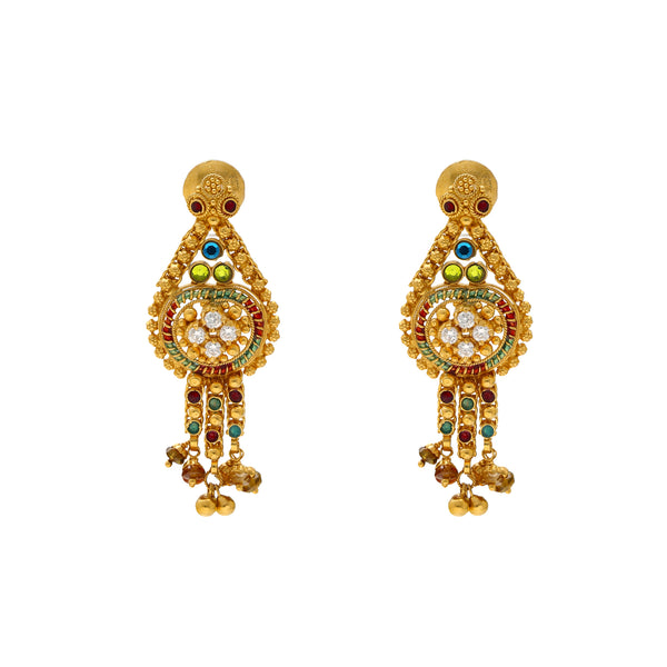 22K Yellow Gold, Emerald & Ruby Earrings (9.3gm) | 


Elevate your ensemble with these enchanting 22k gold and gemstone earrings, a fusion of artist...
