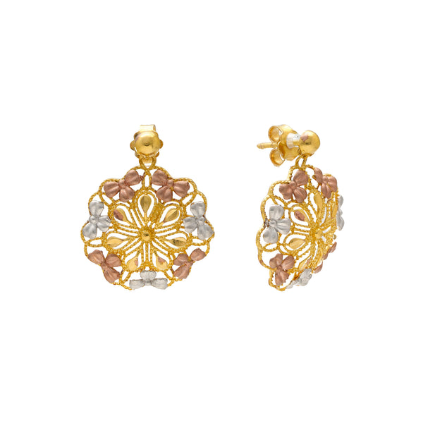 22K Multi-Tone Gold Earrings (9.1gm) | 


Step into a world of elegance with this pair of 22k gold earrings by Virani Jewelers.   The ex...