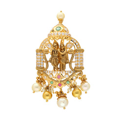 22K Yellow Gold Krishna Pendant w/ Emeralds, Rubies, CZ & Pearls (18.2gm)