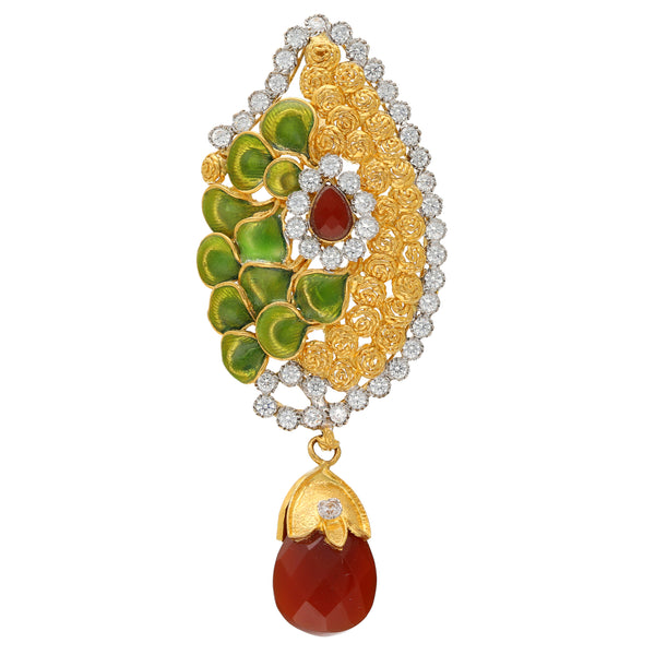 22K Yellow Gold Artisanal Pendant w/ CZ & Ruby (16.5gm) | 




Unveil the allure of luxury gold jewelry with this elegant 22k gold pendant by Virani Jewele...