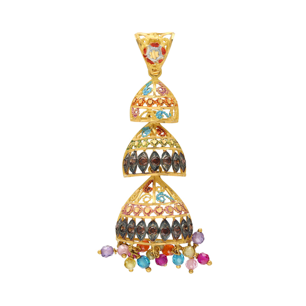 22K Yellow Gold & Gemstone Jhumki Pendant (9.7gm) | 




Indulge in the splendor of Indian craftsmanship with this uniquely luxurious 22k gold and ge...