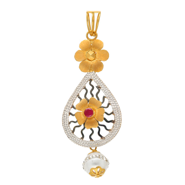 22K Yellow Gold, Ruby, CZ & Pearl Floral Pendant (7.6gm) | 




Discover the beauty of fine gold craftsmanship with this mesmerizing 22k gold pendant by Vir...
