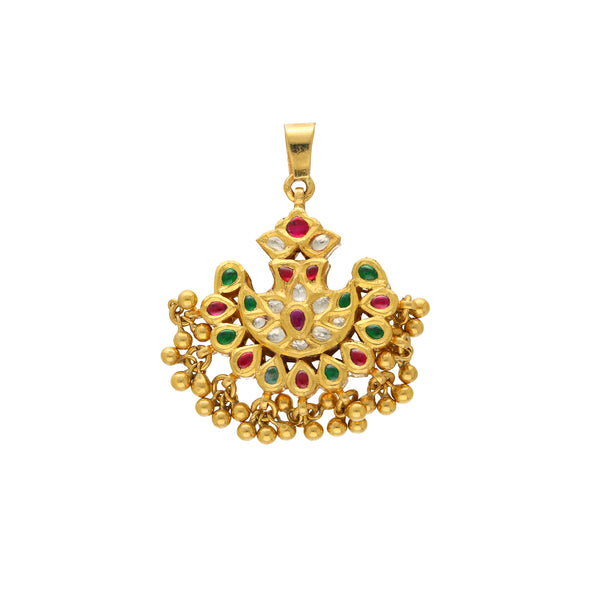 22K Yellow Gold, Emerald & Ruby Pendant (10.8gm) | 




Elevate your jewelry collection with this exquisite 22k gold and gemstone pendant by Virani ...