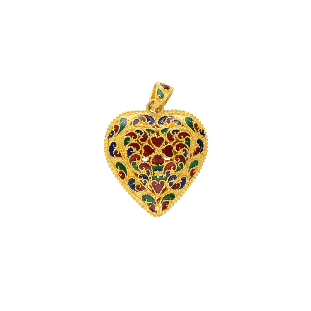 22K Yellow Gold Heart Shaped Meenakari Pendant (14.4gm) | 




Adorn yourself in the radiance of this 22k gold Meenakari pendant by Virani Jewelers, a symb...