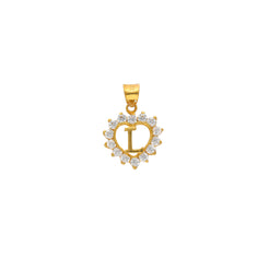 22K Yellow Gold & CZ Letter L Heart-Shaped Pendant (1.6gm)