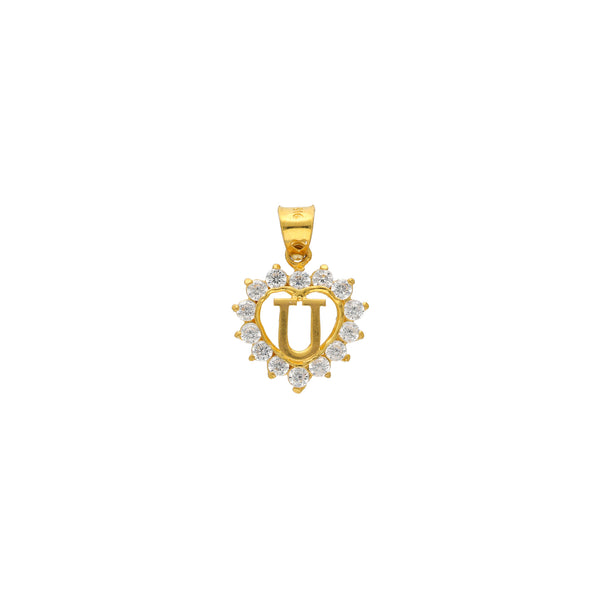 22K Yellow Gold & CZ Letter U Heart Shaped Pendant (1.6gm) | 




Unveil the radiance of this 22k gold and cubic zirconia pendant by Virani Jewelers, a true m...