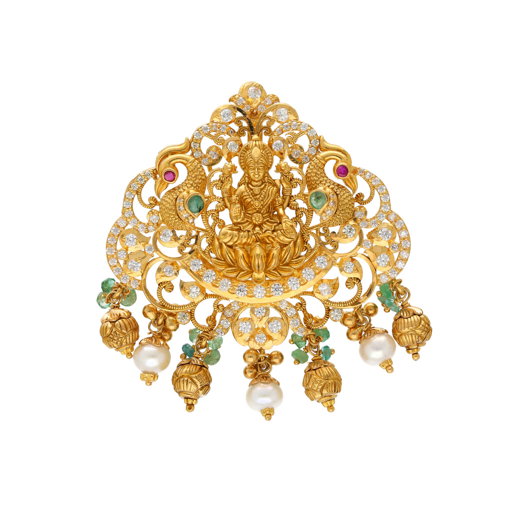 22K Yellow Gold Laxmi Pendant w/ Emeralds, Rubies, CZ & Pearls (18.7gm) | 




Embrace your rich heritage with this mesmerizing 22k gold Goddess Laxmi pendant, a testament...