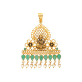 22K Yellow Gold, Emerald, & Pearl Pendant Set (21gm) | 


Immerse yourself in the enchantment of this elaborate Indian gold pendant and earring set.   M...