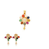 22K Yellow Gold, Kundan, Gems & Pearl Pendant Set (10.6gm) | 


Celebrate the splendor of Indian gold with this divine 22k gold pendant and earring set from V...
