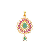 22K Yellow Gold, Emerald & Ruby Pendant Set (16.1gm) | 


Elevate your aura with this splendid Indian gold pendant and earring set.   Handcrafted with 2...