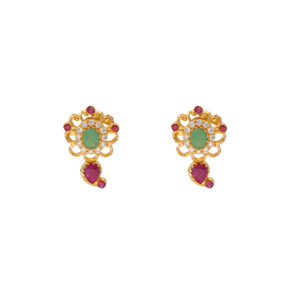 22K Yellow Gold, Emerald & Ruby Pendant Set (16.1gm) | 


Elevate your aura with this splendid Indian gold pendant and earring set.   Handcrafted with 2...