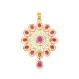 22K Yellow Gold & Ruby Pendant Set (20.5gm) | 



Embrace the divine allure of this 22K gold ruby pendant and drop-earrings set, a tribute to t...