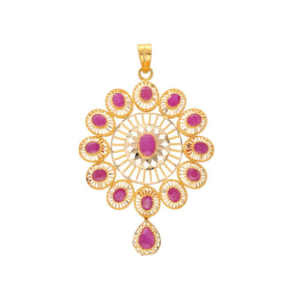 22K Yellow Gold & Ruby Pendant Set (20.5gm) | 


Embrace the divine allure of this 22k gold pendant and earring set, a tribute to Indian gold j...