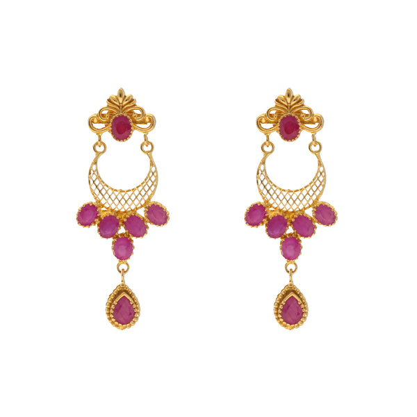 22K Yellow Gold & Ruby Pendant Set (20.5gm) | 



Embrace the divine allure of this 22K gold ruby pendant and drop-earrings set, a tribute to t...