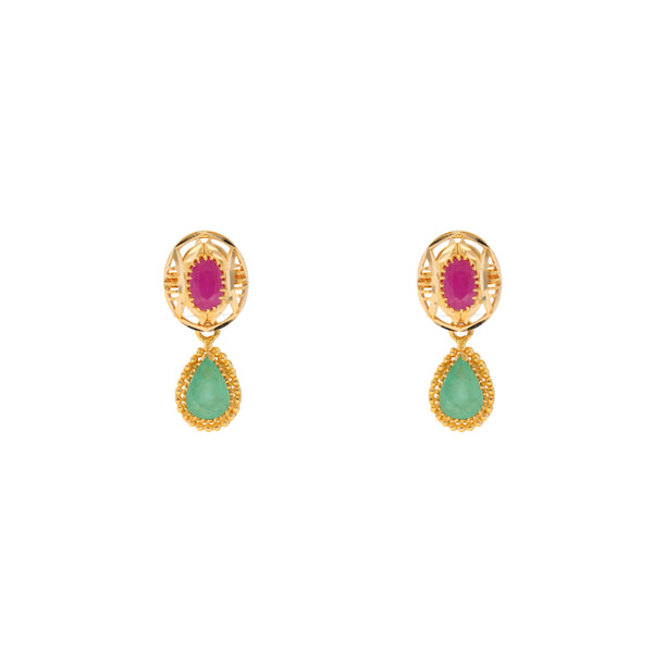 22K Yellow Gold, Ruby & Emerald Pendant Set (14.3gm) | 


Revel in the elegance of this captivating 22k Indian gold pendant and earring set by Virani Je...