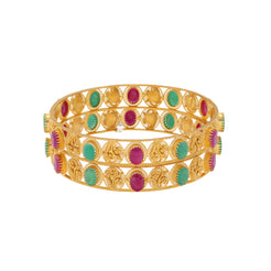 22K Yellow Gold Bangle Set of 2 w/ Emerald & Ruby (36.4gm)