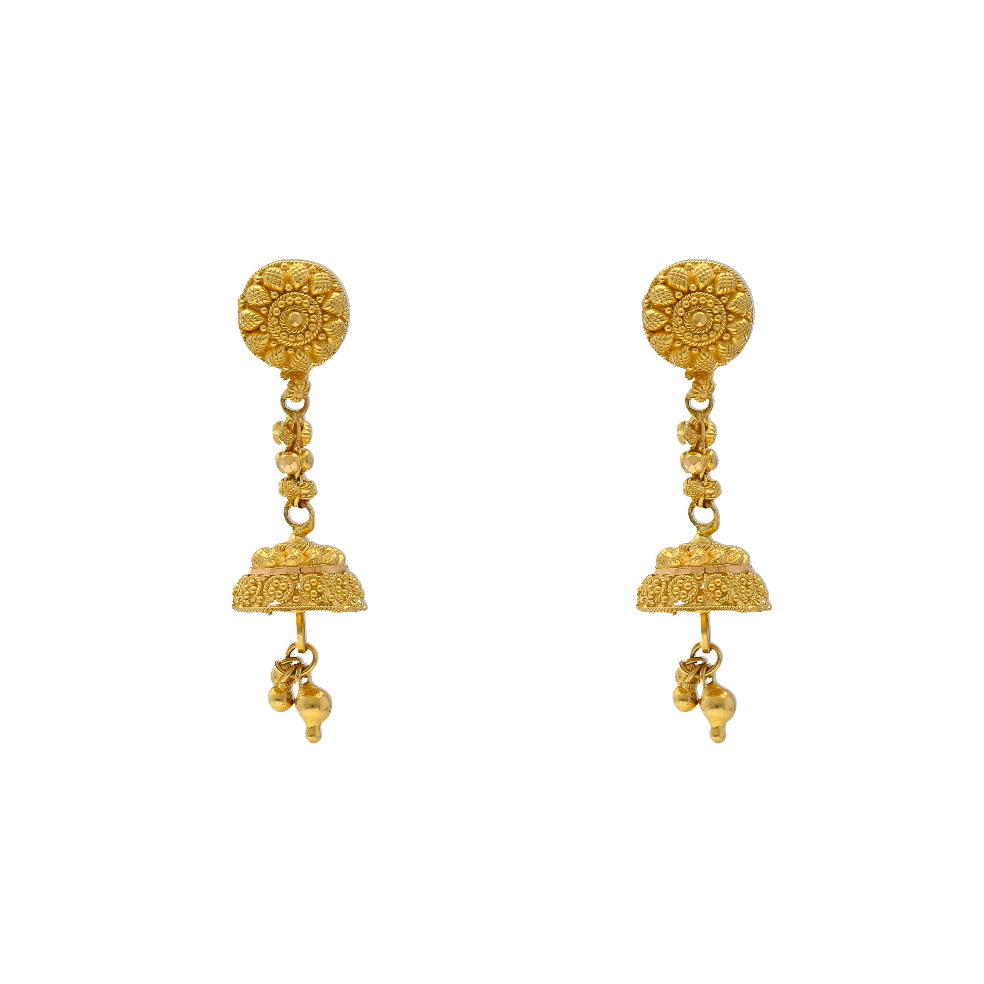 22K Gold Hoop Earrings - Jhumkas (Buttalu) - Gold Dangle Earrings With  Color Stones (Temple Jewellery) - 235-GJH2475 in 14.600 Grams