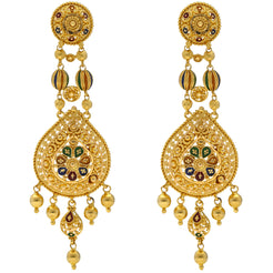 22K Yellow Gold & Enamel Chandbali Style Earrings (21.3gm)