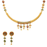 22K Yellow Gold & Enamel Choker Necklace Set (38.6gm) | 


Elevate your style with this 22k gold Meenakari necklace set—a Virani Jewelers creation that e...