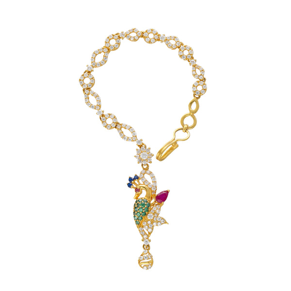 22K Yellow Gold, CZ, Emerald & Ruby Peacock Tikka (8.6gm) | 


Discover timeless charisma with this stunning 22k gold tikka headpiece.   Virani Jewelers pres...