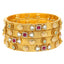 22K Yellow Gold Bangle Set of 4 w/ CZ, Emerald, Kundan & Ruby (68.9gm)