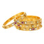 22K Yellow Gold Bangle Set of 4 w/ CZ, Emerald, Kundan & Ruby (68.9gm)