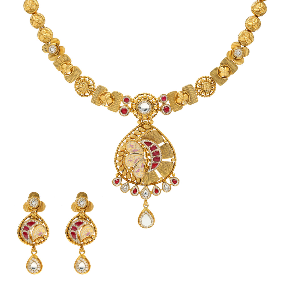 Gold antique necklace set deals