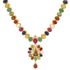 22K Yellow Gold, Kundan & Gems Temple Necklace (33.5gm)